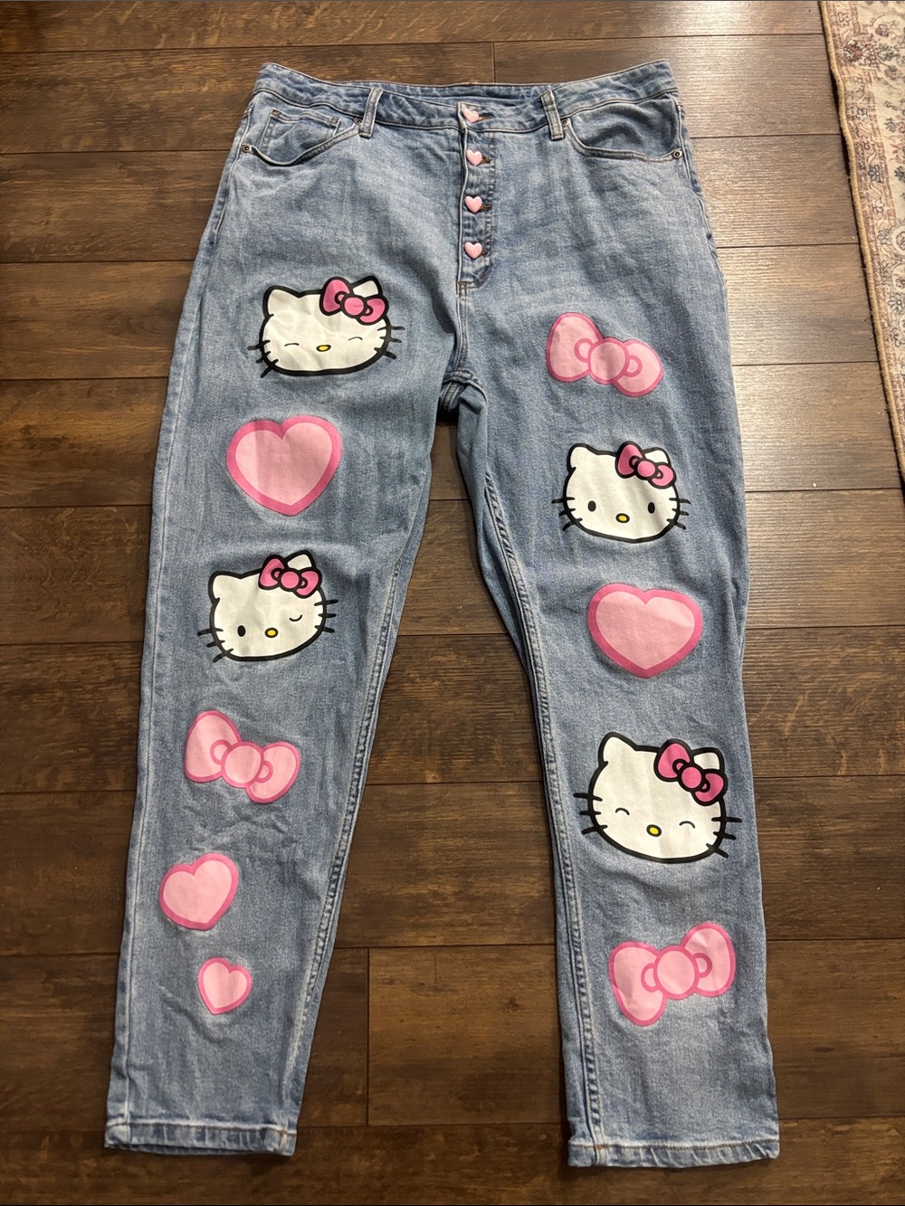 Hello Kitty Light Blue High-Rise Jeans with Pink Printing
